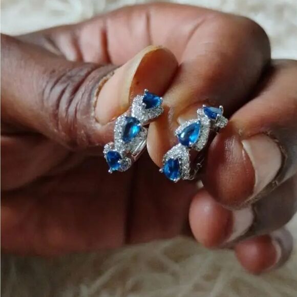 Elegant Silver and Blue Gemstone Earrings - Picture 3 of 9